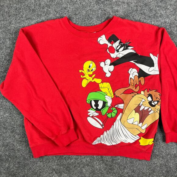 Looney Tunes Sweatshirt Mens 3XL Red Graphic Pullover Marvin Taz Tweety - Picture 1 of 7